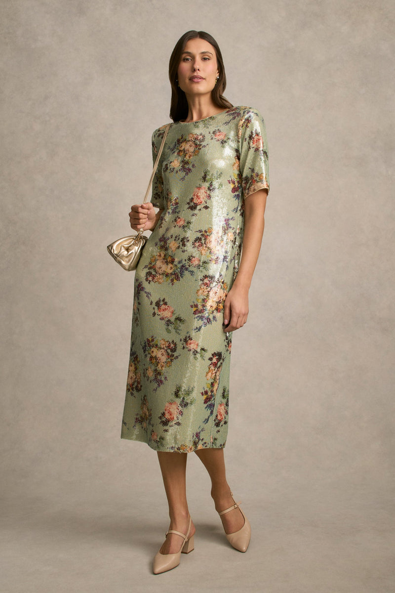 Printed Sequin Dress - Vintage Floral Print