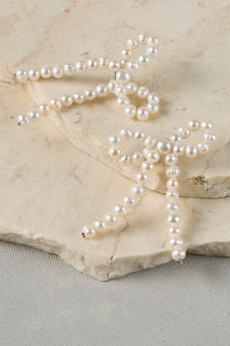 Pearl Bow Earrings - Cream