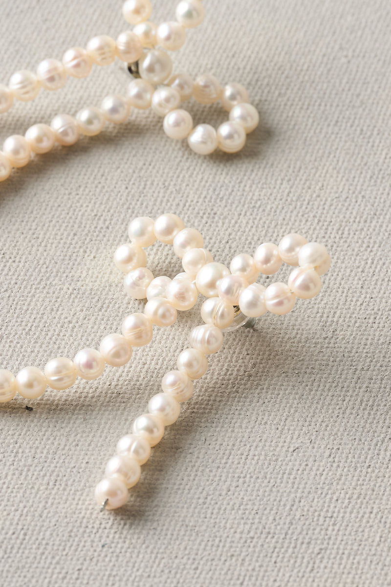 Pearl Bow Earrings - Cream