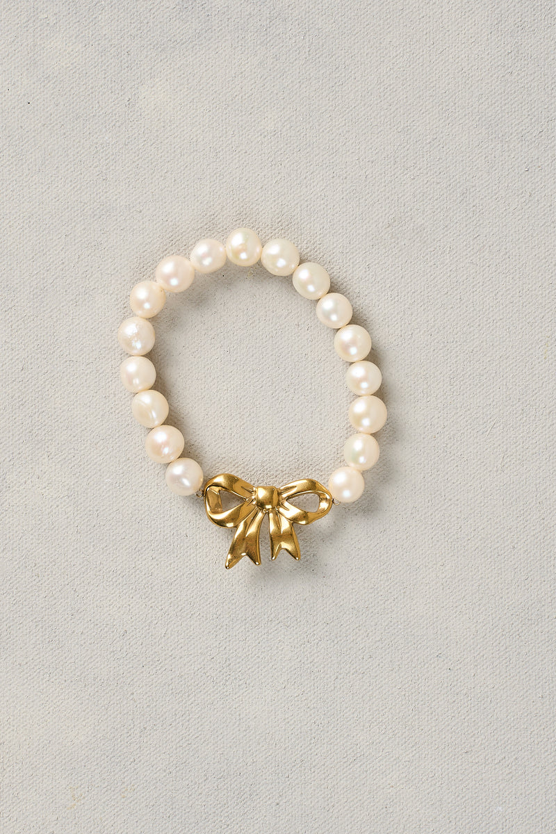 Pearl Bow Bracelet - Cream & Gold