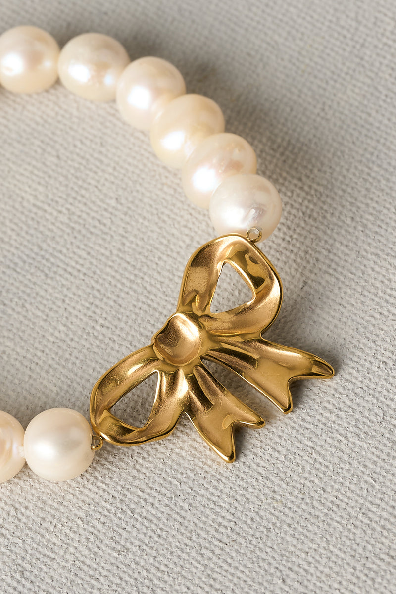 Pearl Bow Bracelet - Cream & Gold