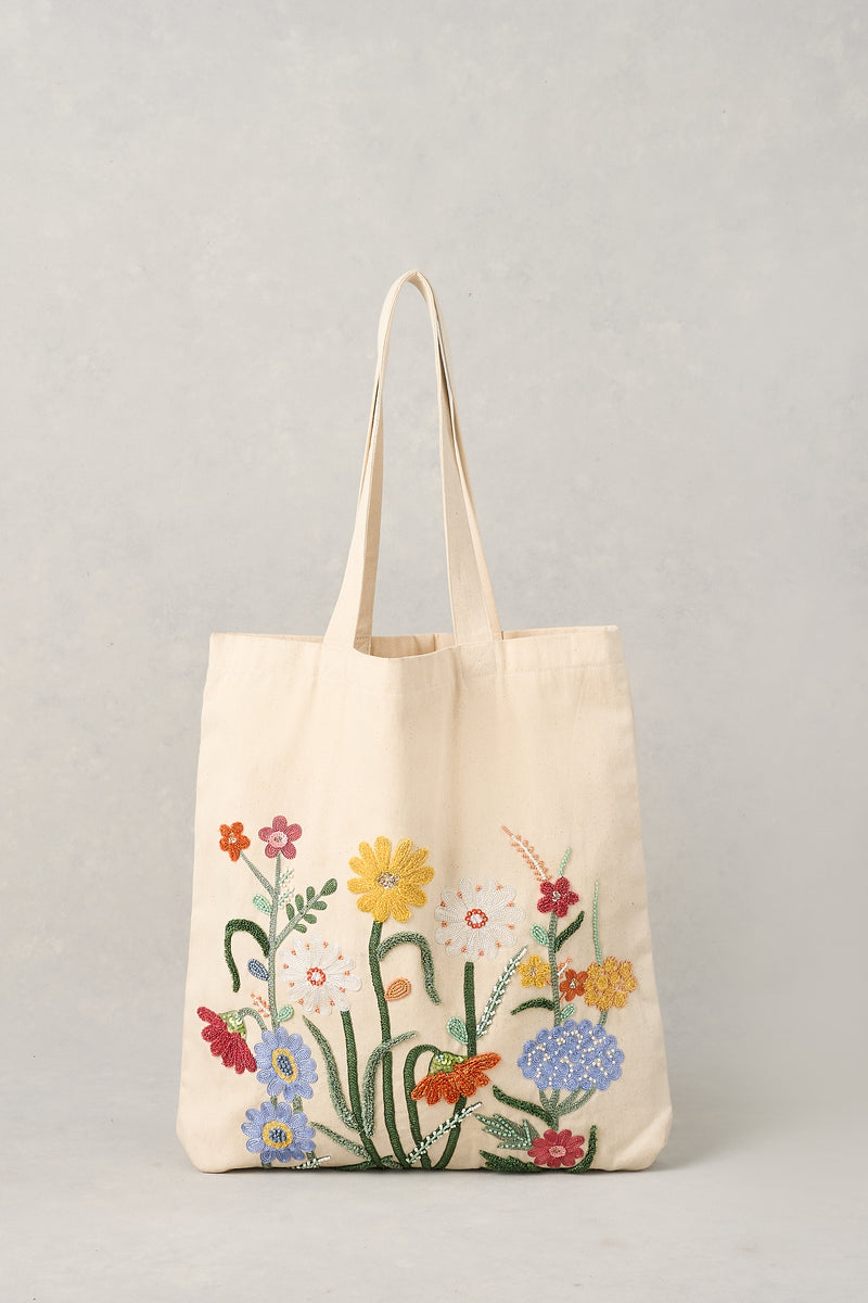 Floral Beaded Tote - Multicolour