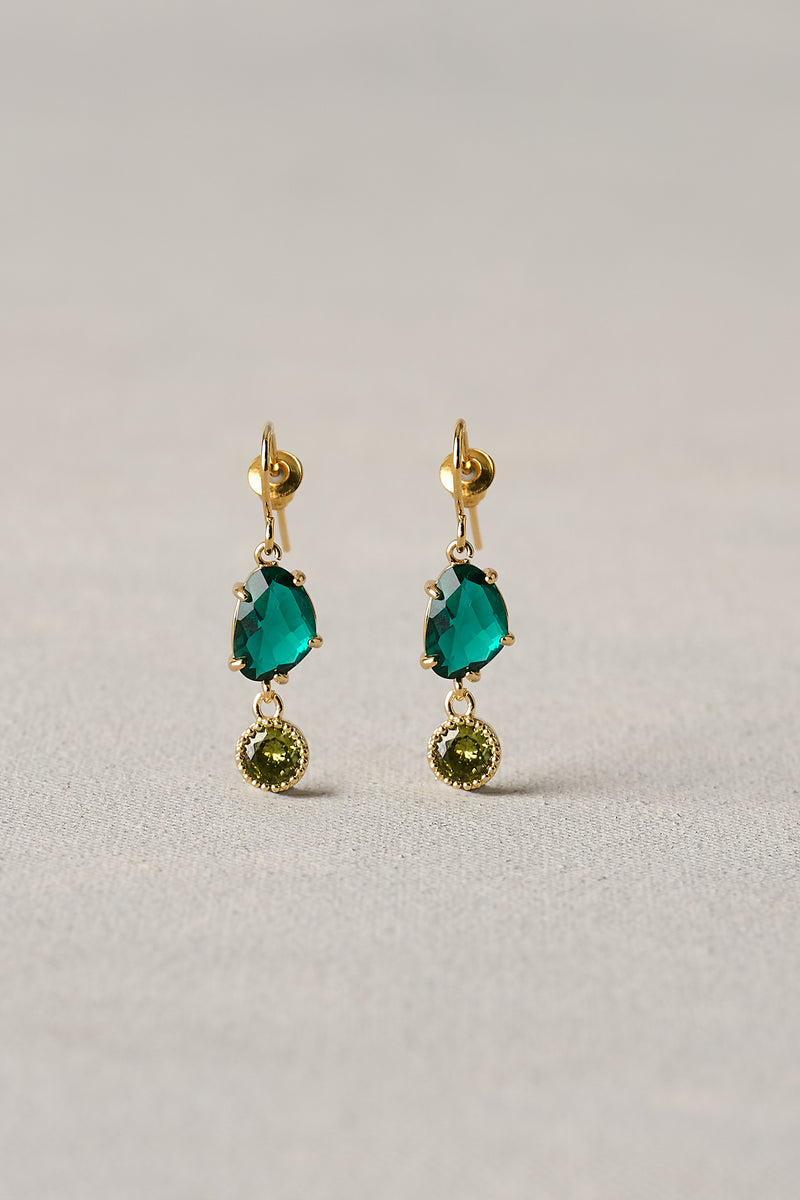 Two Tone Droplet Earrings - Emerald