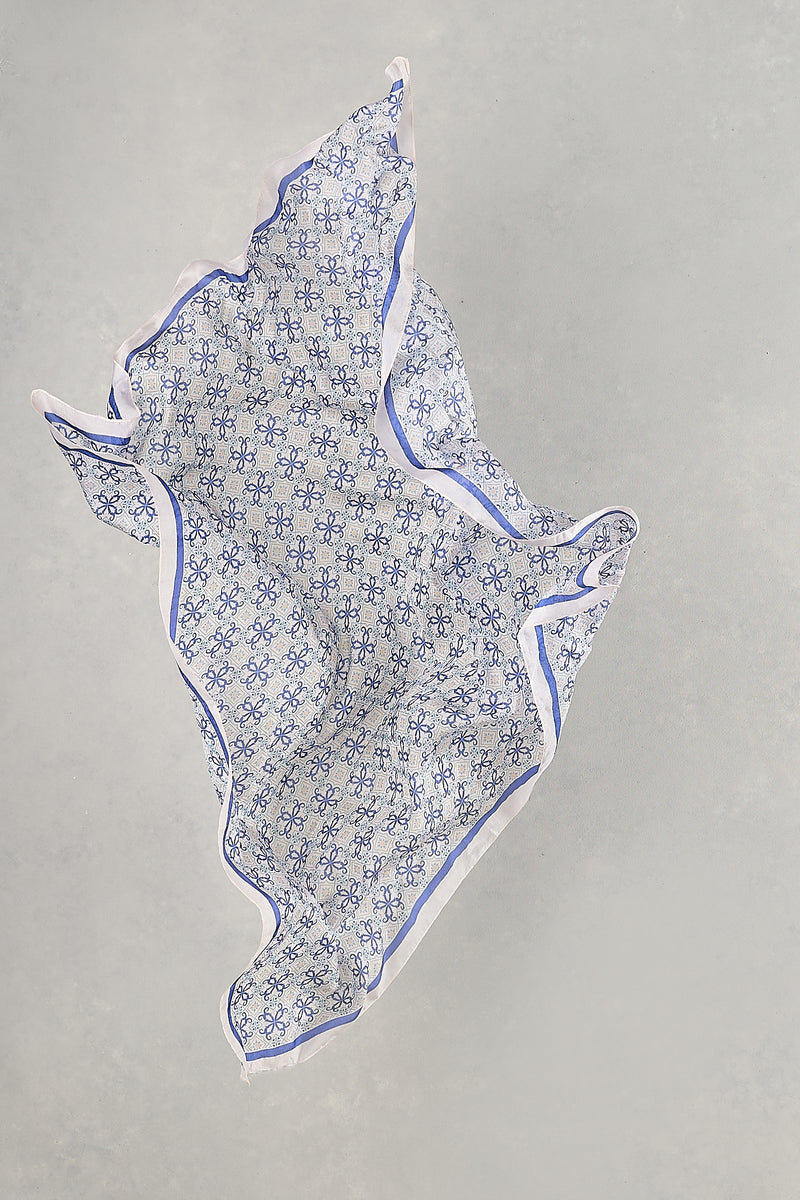 Tile Print Square Scarf – Blue