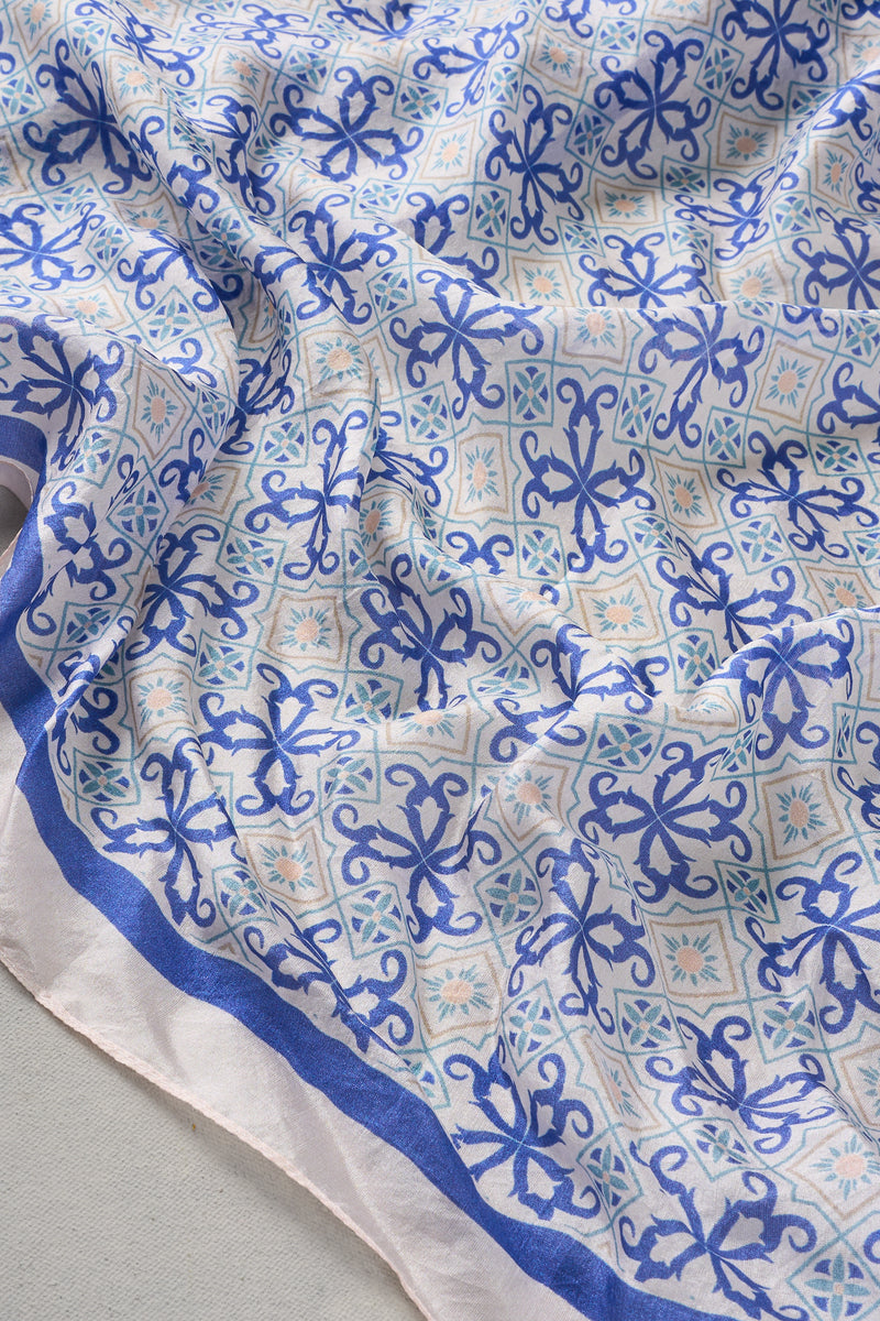 Tile Print Square Scarf – Blue