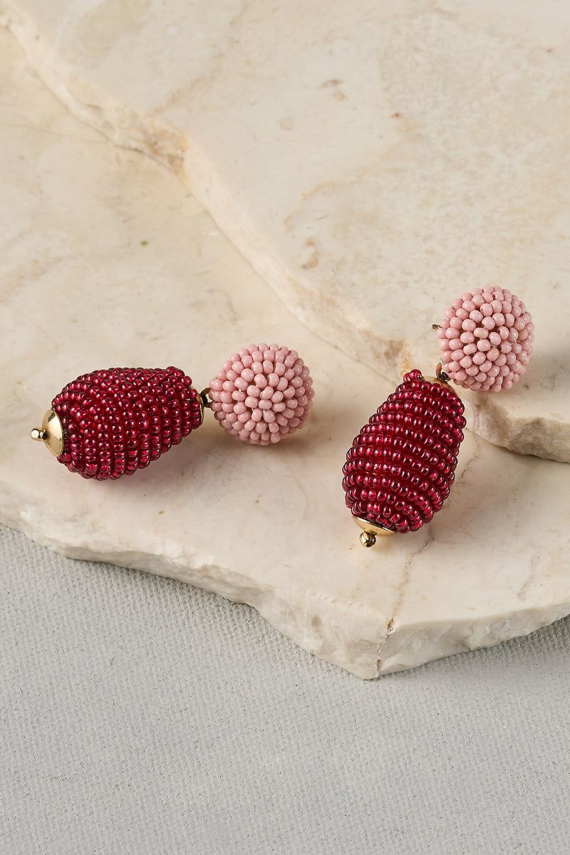 Beaded Double Drop Studs – Pink