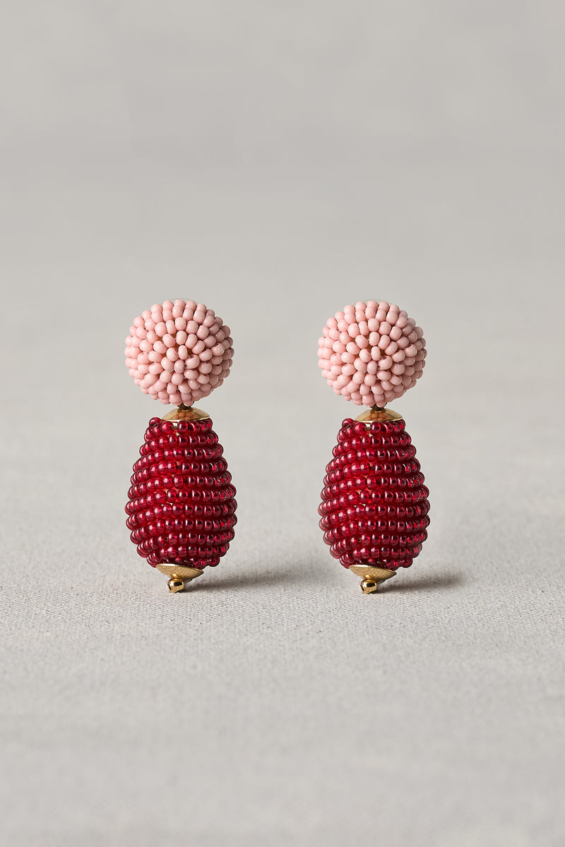 Beaded Double Drop Studs – Pink