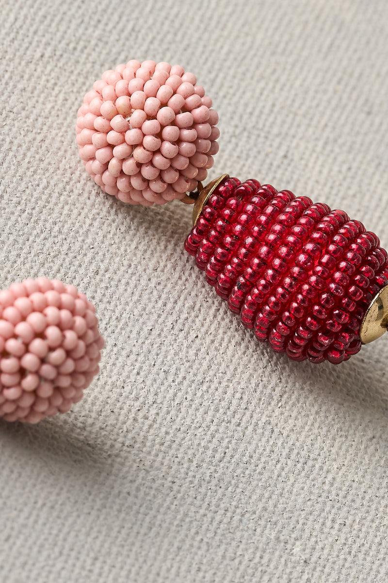 Beaded Double Drop Studs – Pink