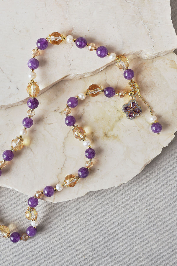 Mixed Bead Stone Necklace – Purple