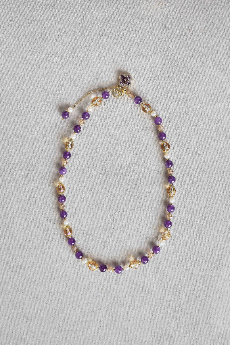 Mixed Bead Stone Necklace – Purple