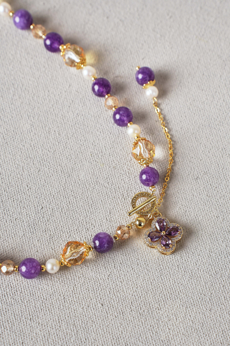 Mixed Bead Stone Necklace – Purple