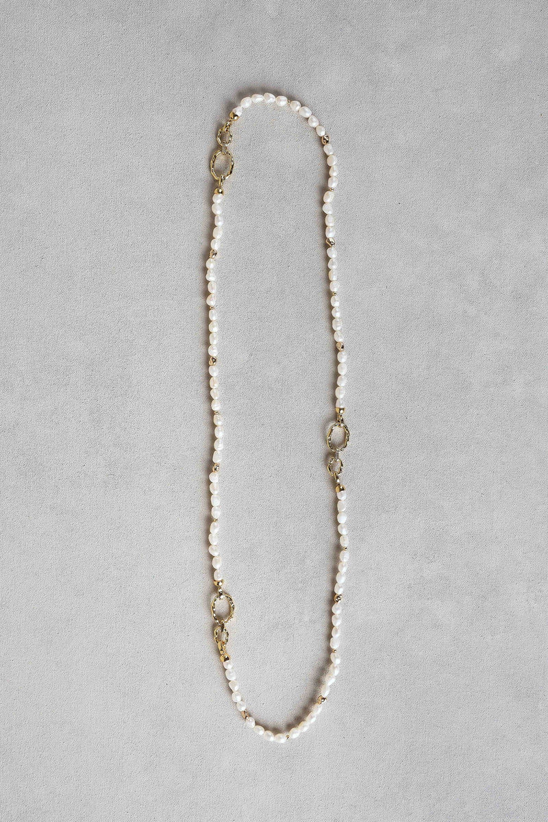 Pearl Link Long Necklace – Cream