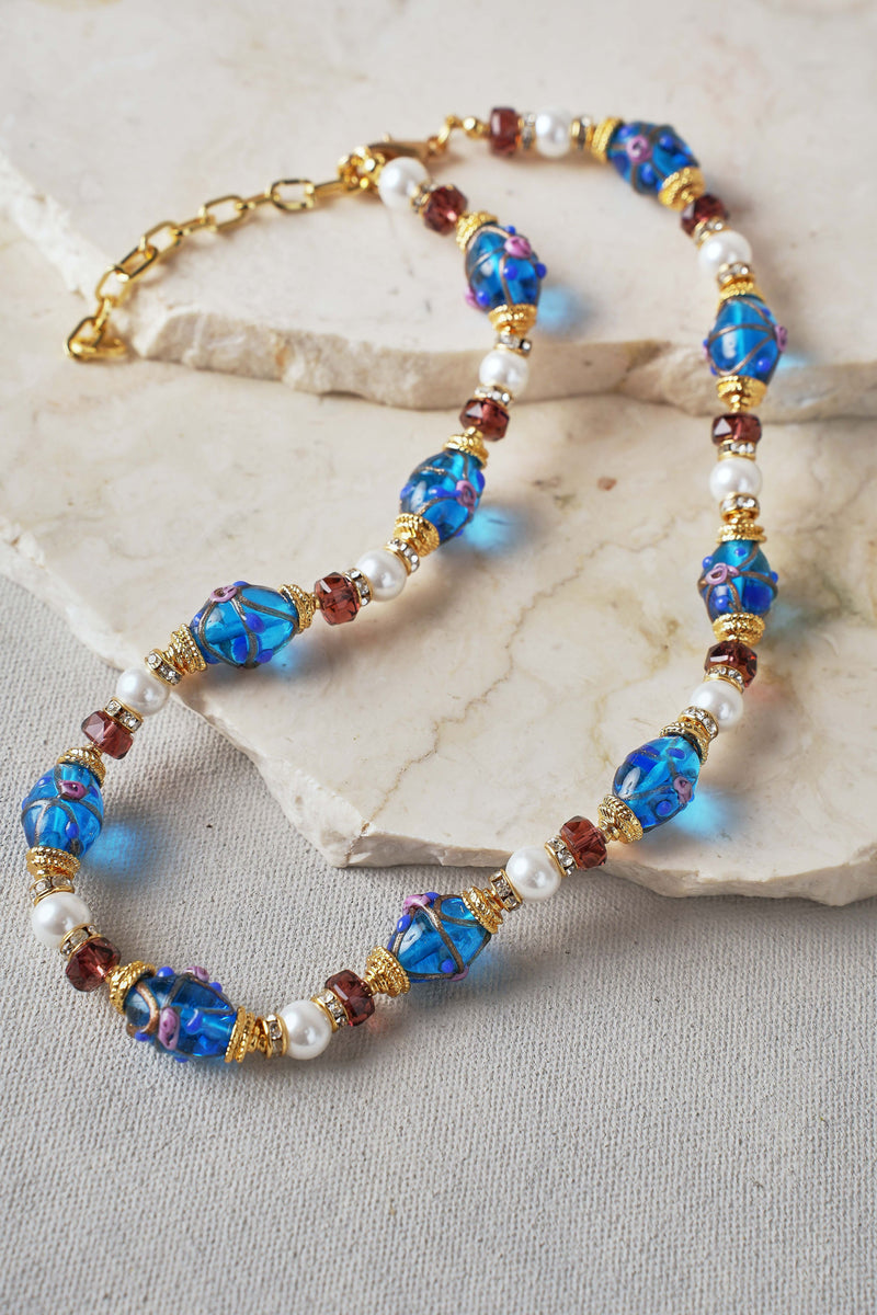 Painted Bead Necklace – Blue