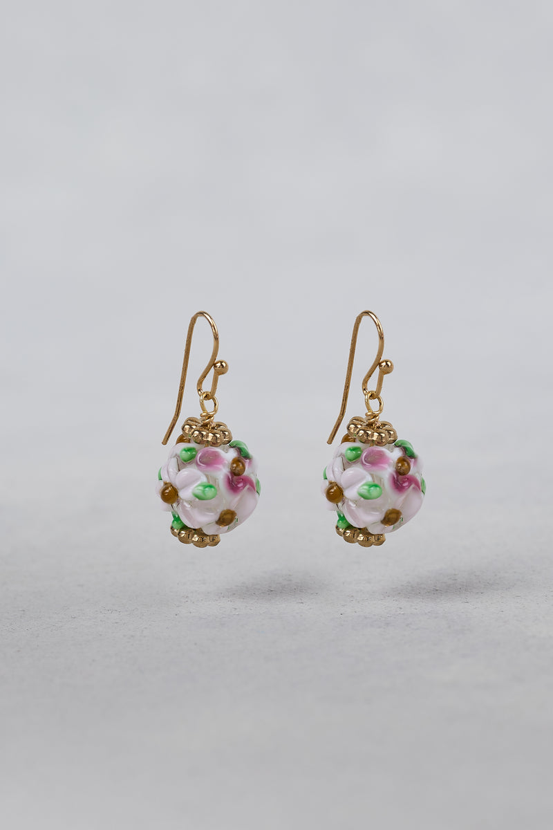 Floral Bead Earrings – White