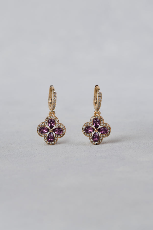 Diamante Floral Earrings – Purple