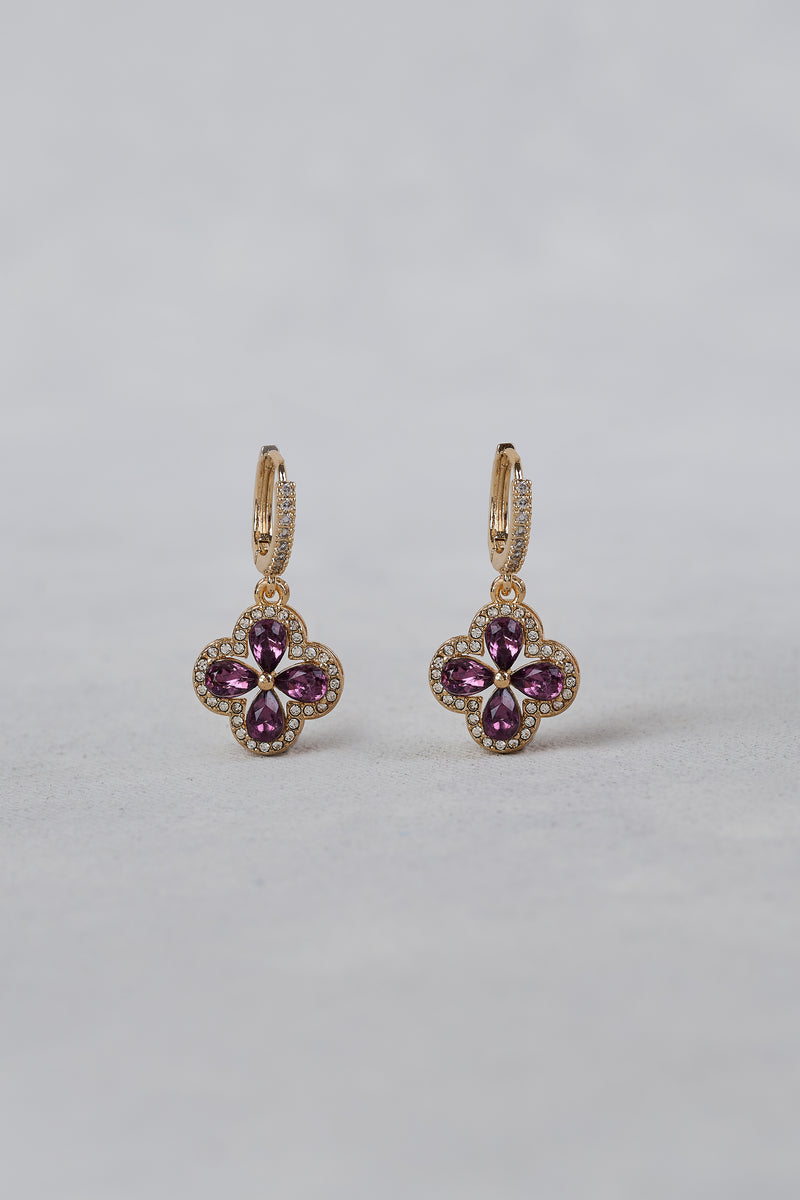 Diamante Floral Earrings – Purple