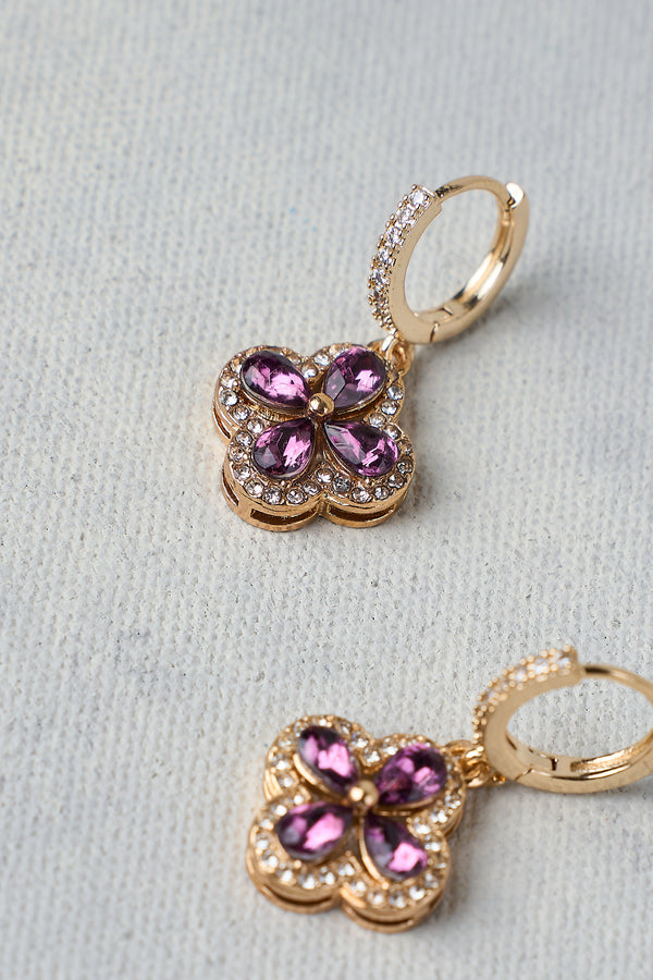 Diamante Floral Earrings – Purple