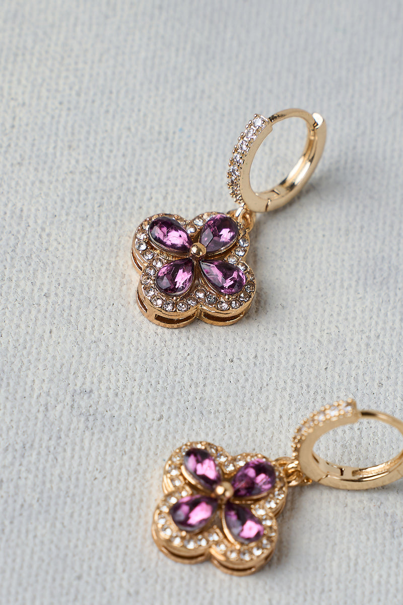 Diamante Floral Earrings – Purple