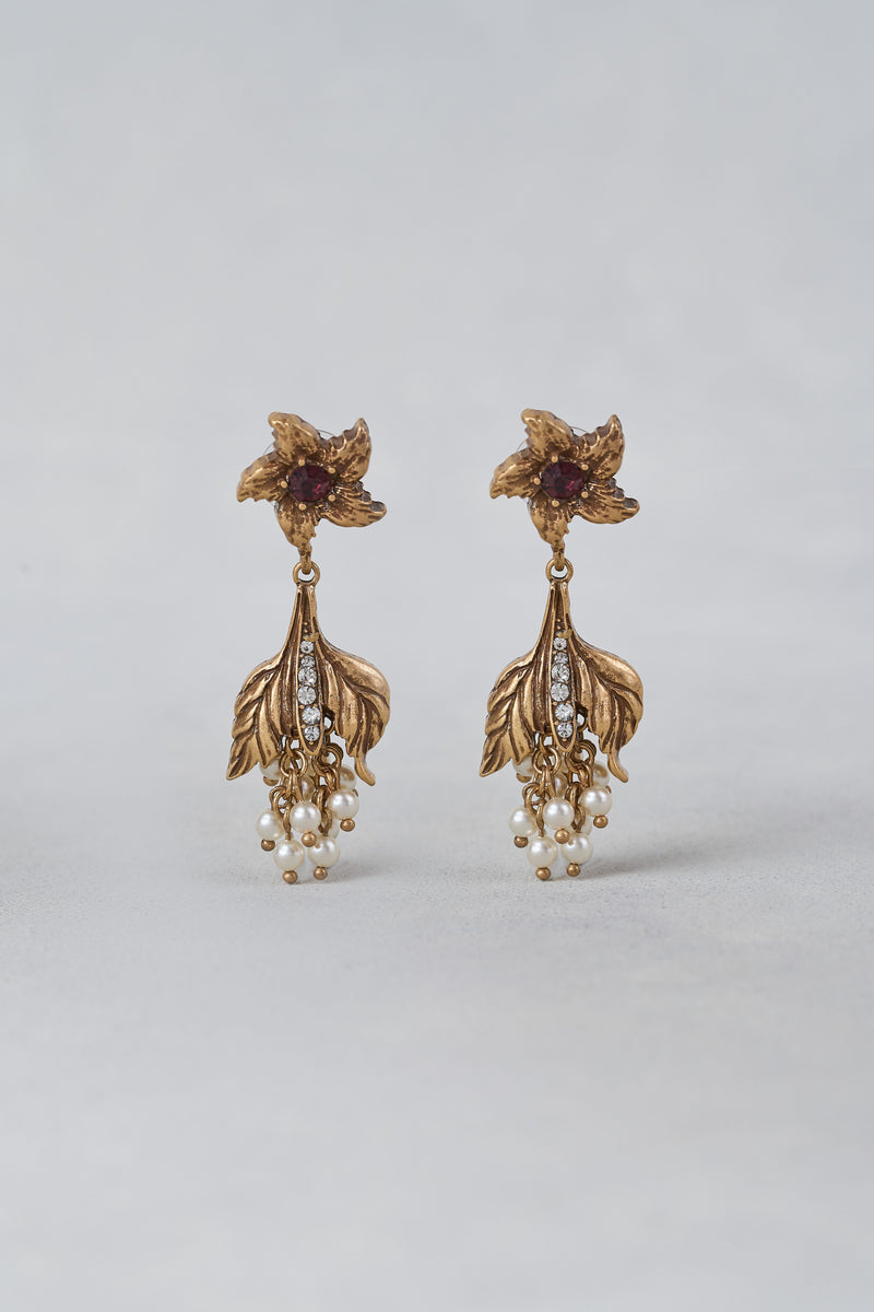 Floral Statement Earrings – Gold