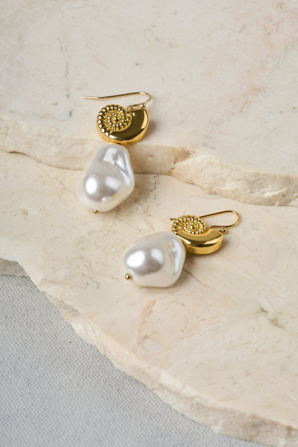 Pearl & Shell Earrings - Gold