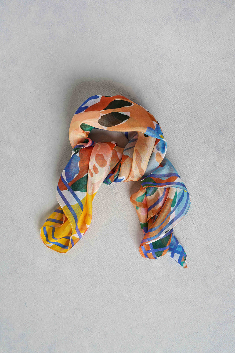 Square Painterly Floral Scarf - Multicolour
