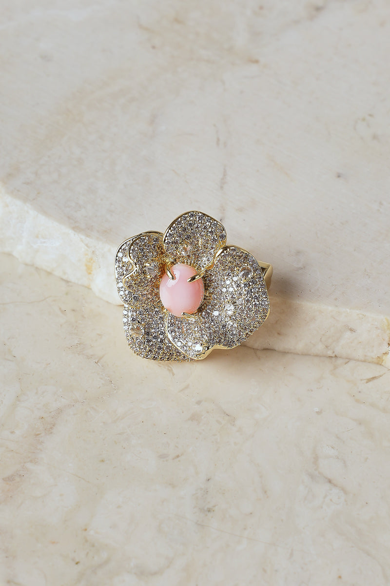 Diamante Floral Brooch – Gold