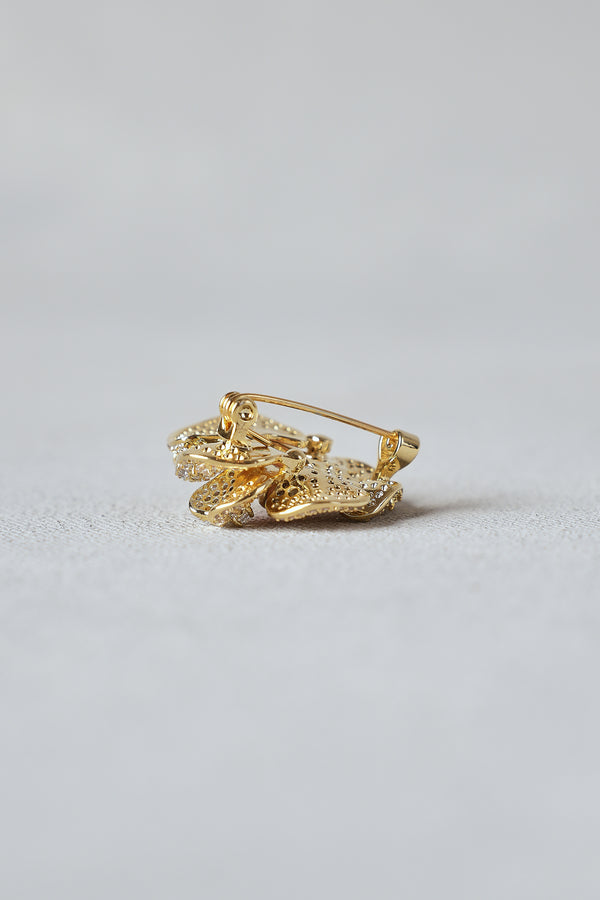 Diamante Floral Brooch – Gold