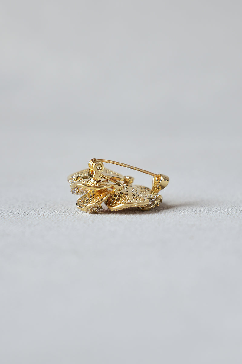 Diamante Floral Brooch – Gold