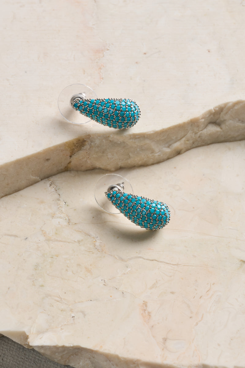 Beaded Tear Drop Studs - Aqua