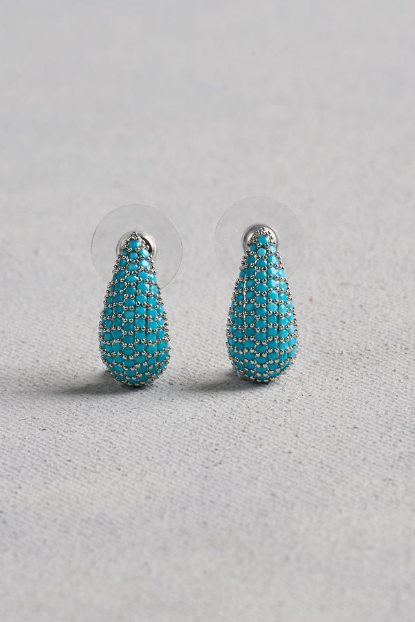 Beaded Tear Drop Studs - Aqua