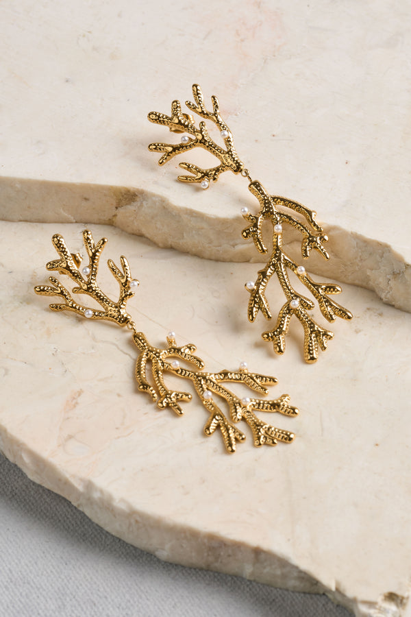 Coral Statement Earrings - Gold