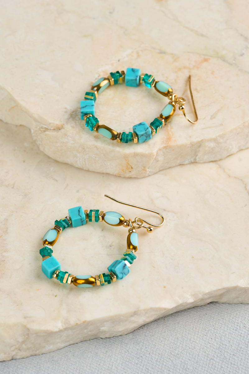 Beaded Circle Earrings - Blue