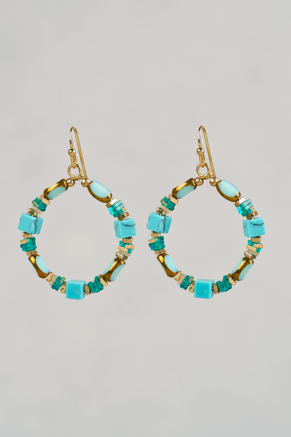 Beaded Circle Earrings - Blue