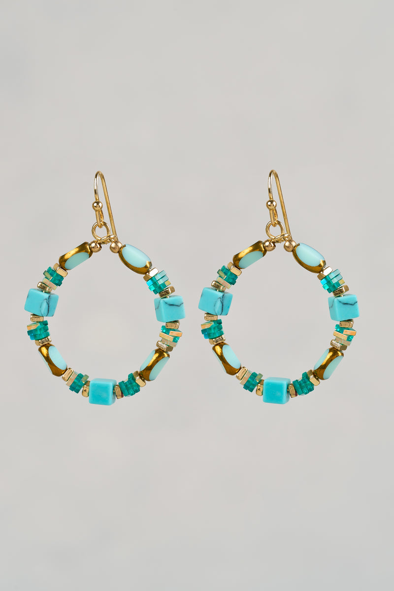 Beaded Circle Earrings - Blue