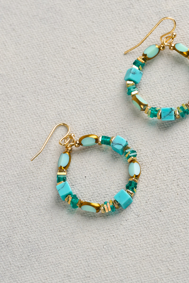 Beaded Circle Earrings - Blue