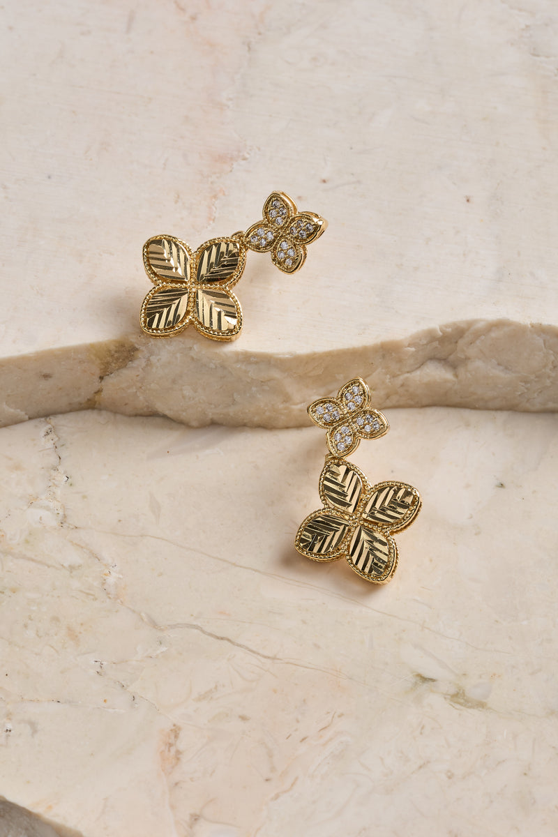 Diamante Clover Earrings - Gold