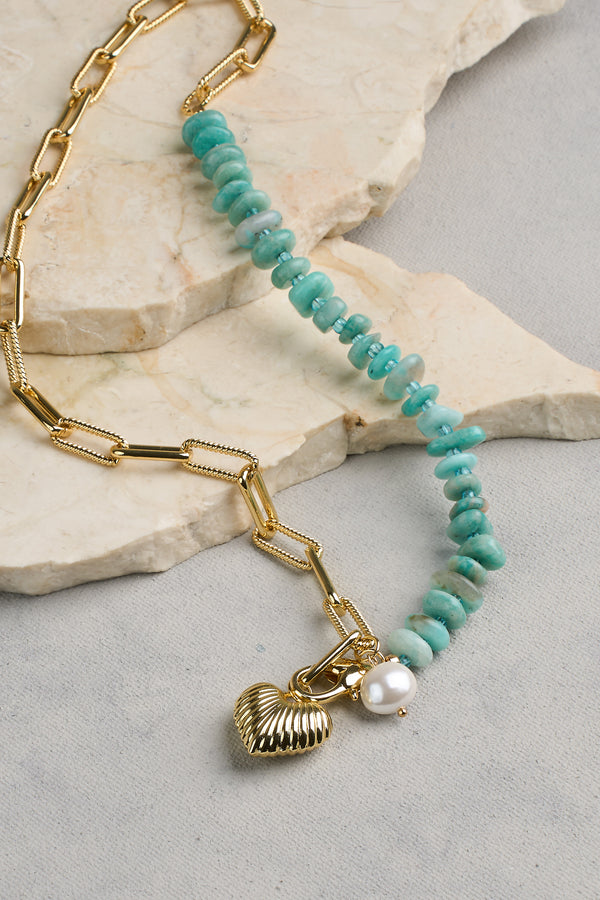 Heart Pendant Necklace - Aqua