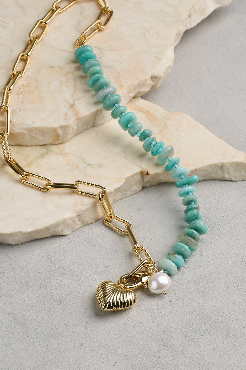 Heart Pendant Necklace - Aqua