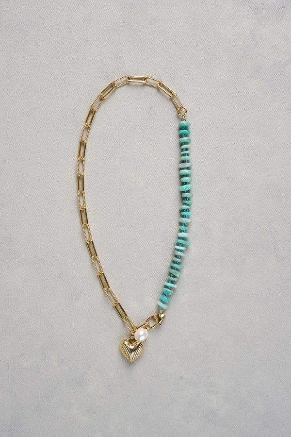 Heart Pendant Necklace - Aqua