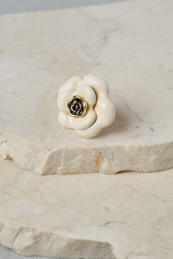 Enamel Floral Brooch - White