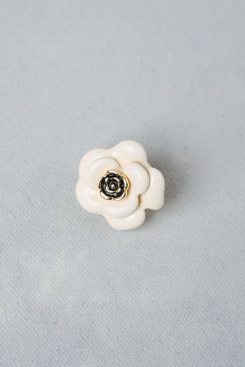 Enamel Floral Brooch - White