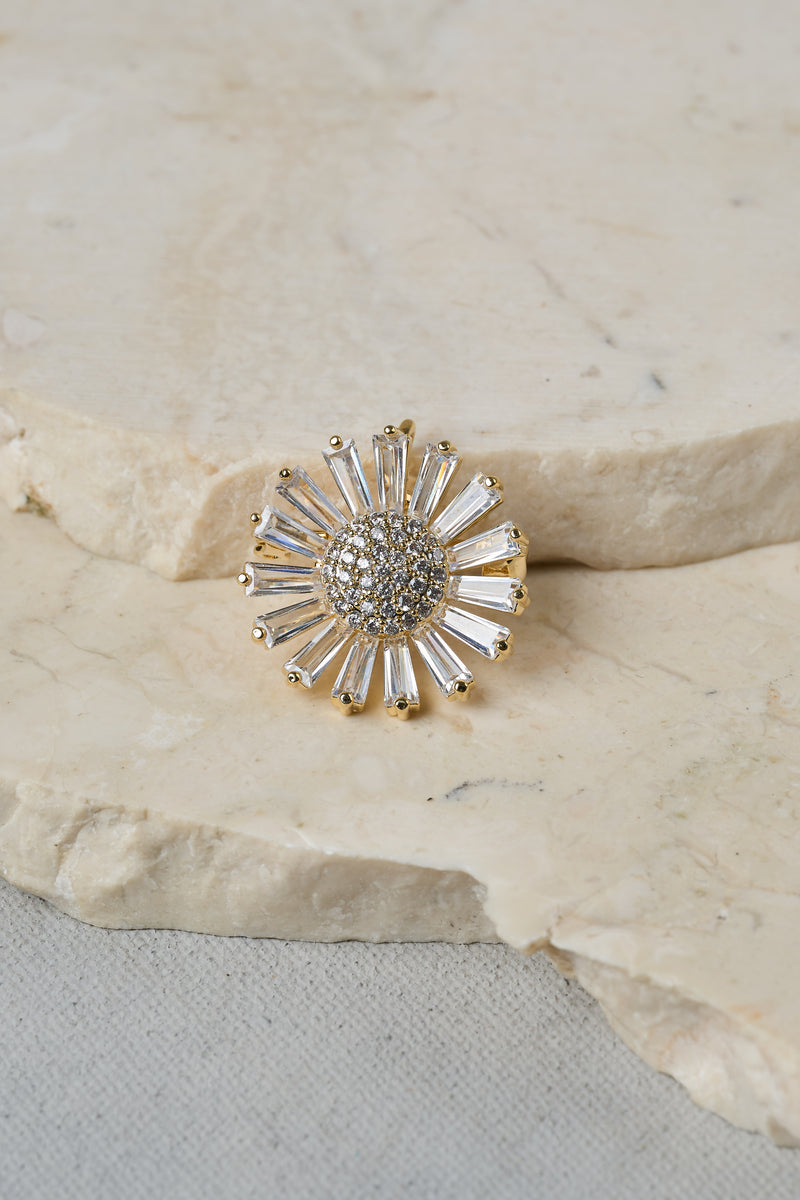 Diamante Floral Brooch - Silver