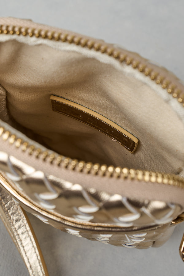 Woven Leather Phone Bag - Gold