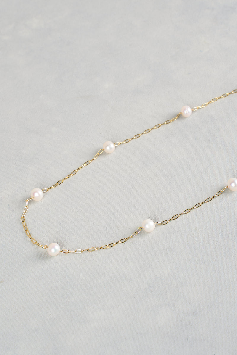 Pearl Chain Long Necklace - Gold