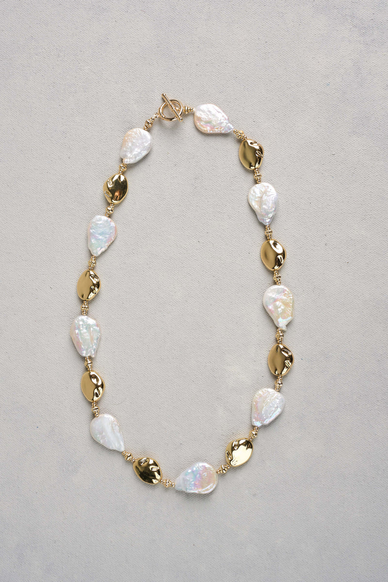 Flat Pearl Necklace - Gold