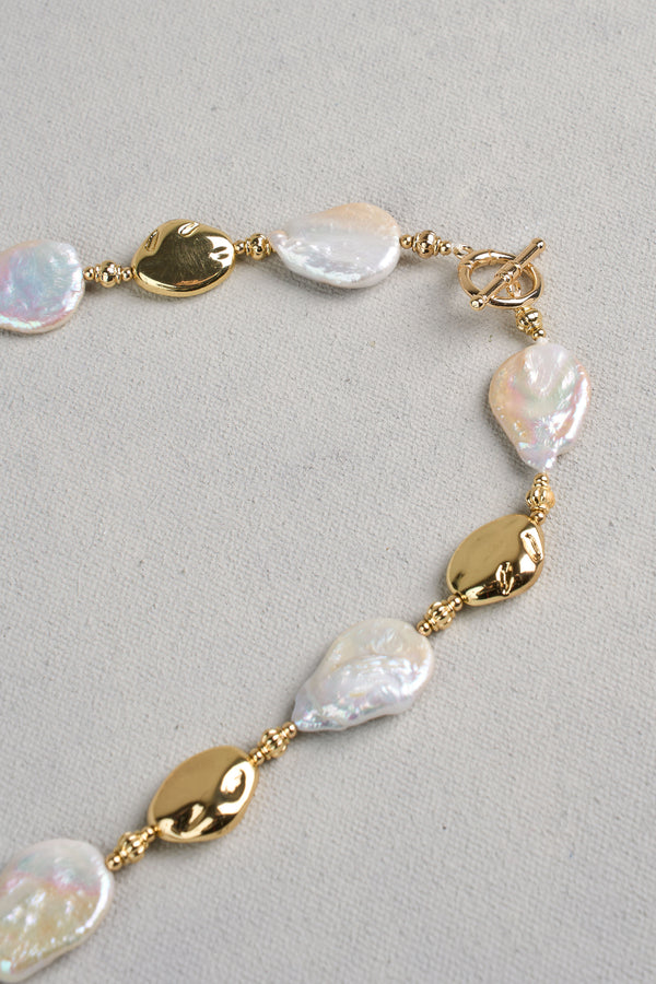 Flat Pearl Necklace - Gold