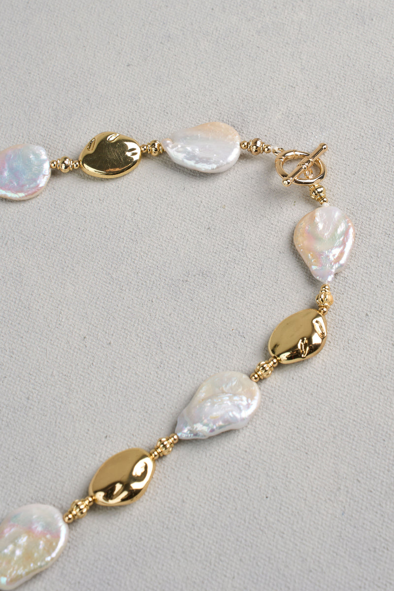 Flat Pearl Necklace - Gold