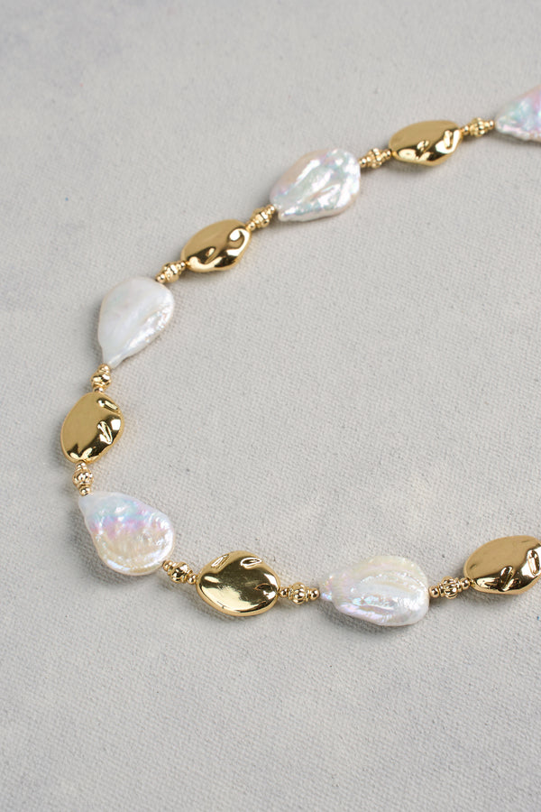 Flat Pearl Necklace - Gold