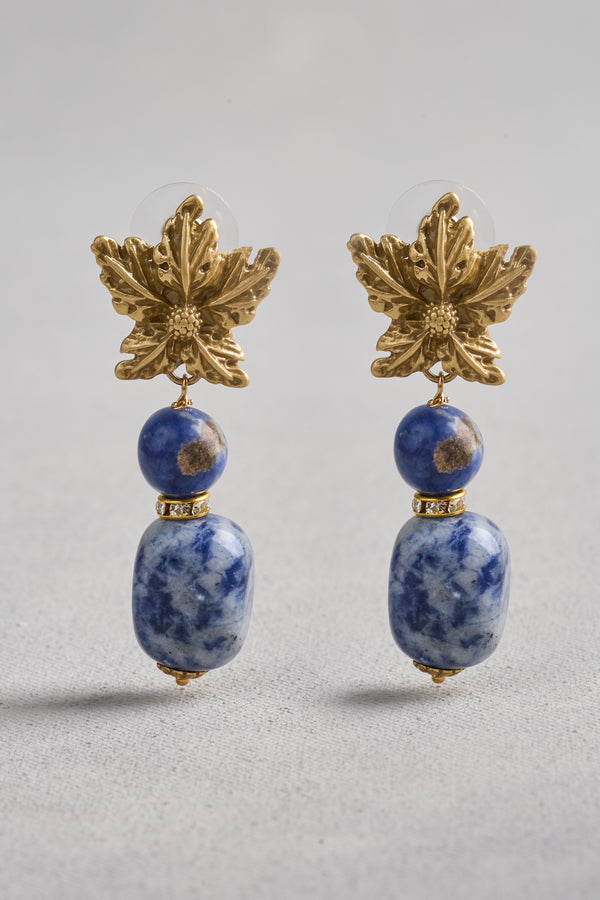 Floral Stone Earrings - Blue