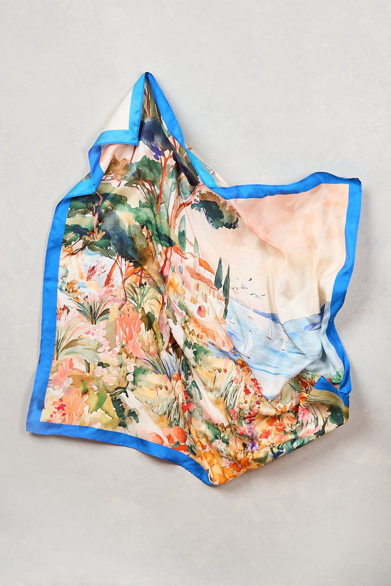 Scenic Print Square Scarf - Multicolour